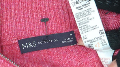 Womens UK Size M Marks and Spencer Pink Full Zip Jumper