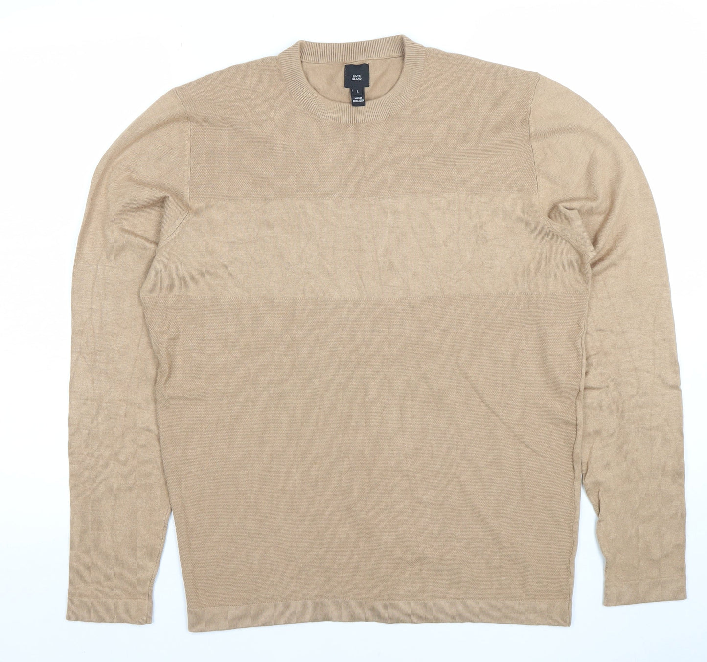 Mens UK Size L River Island Beige Pullover Jumper