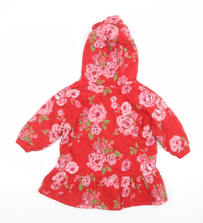 Next Girls Red Floral Quilted Hooded Fit & Flare Dress 2-3 Years