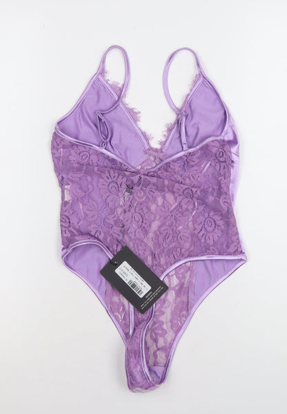 PrettyLittleThing Women’s Purple Lace Satin Bodysuit UK 8