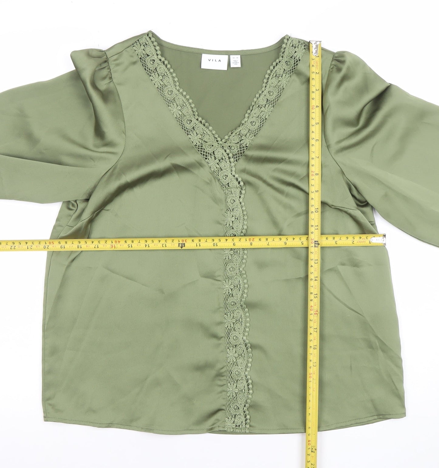 Womens UK Size 10 VILA Green Tunic Blouse