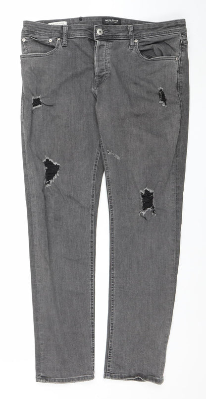 Mens UK Size 38 JACK & JONES Regular Fit Straight Grey Jeans