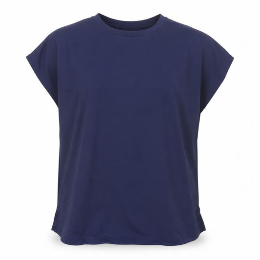Front view of Dunnes women’s navy blue l basic activewear t-shirt