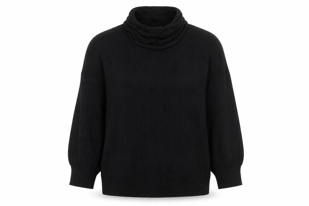 Front view of Gallery Women’s Black Roll Neck Knit Jumper, size M, Long Sleeve