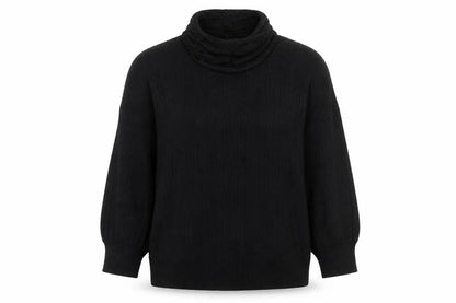 Front view of Gallery Women’s Black Roll Neck Knit Jumper, size M, Long Sleeve