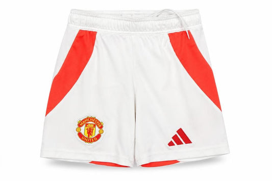 Front view of adidas boys’ white manchester united football shorts 7 years athletic fit