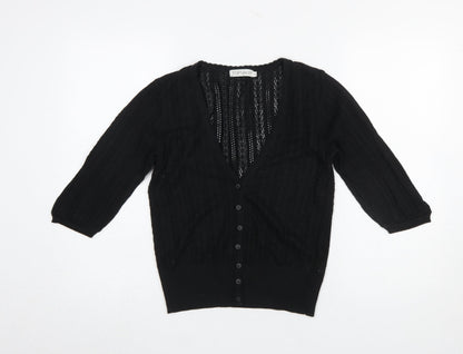Topshop Women’s Black V-Neck Open-Knit Cardigan Size 14