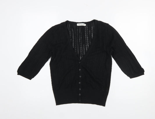 Topshop Women’s Black V-Neck Open-Knit Cardigan Size 14