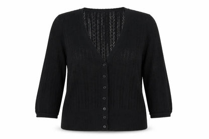 Topshop Women’s Black V-Neck Open-Knit Cardigan Size 14