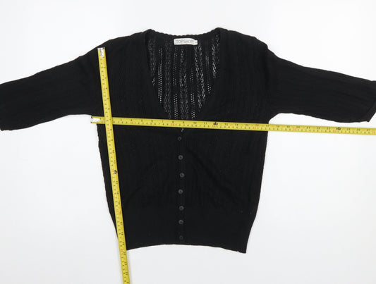 Topshop Women’s Black V-Neck Open-Knit Cardigan Size 14