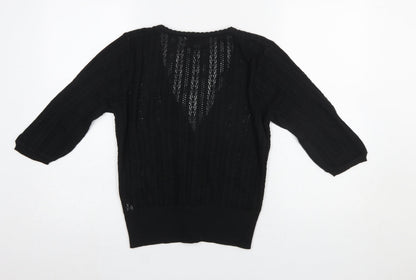 Topshop Women’s Black V-Neck Open-Knit Cardigan Size 14