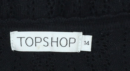 Topshop Women’s Black V-Neck Open-Knit Cardigan Size 14