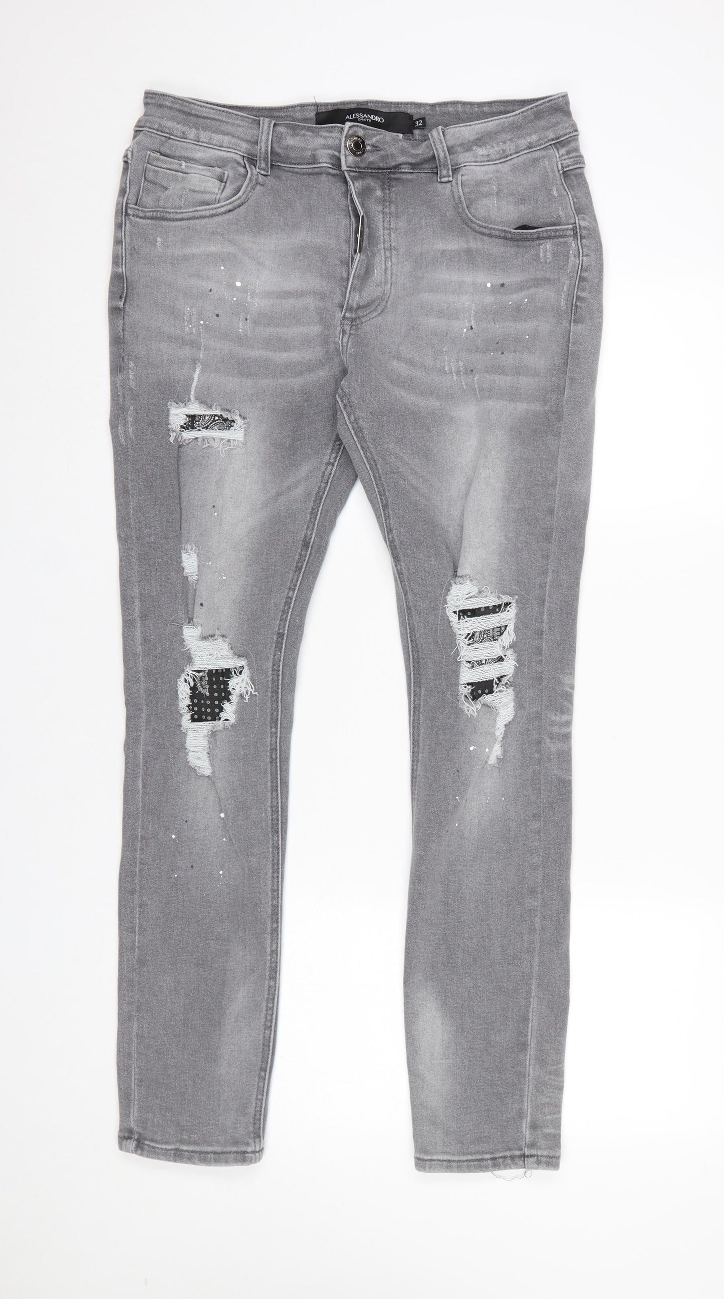 Mens UK Size 32 Alessandro Zavetti Slim Fit Skinny Grey Jeans