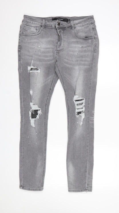 Mens UK Size 32 Alessandro Zavetti Slim Fit Skinny Grey Jeans