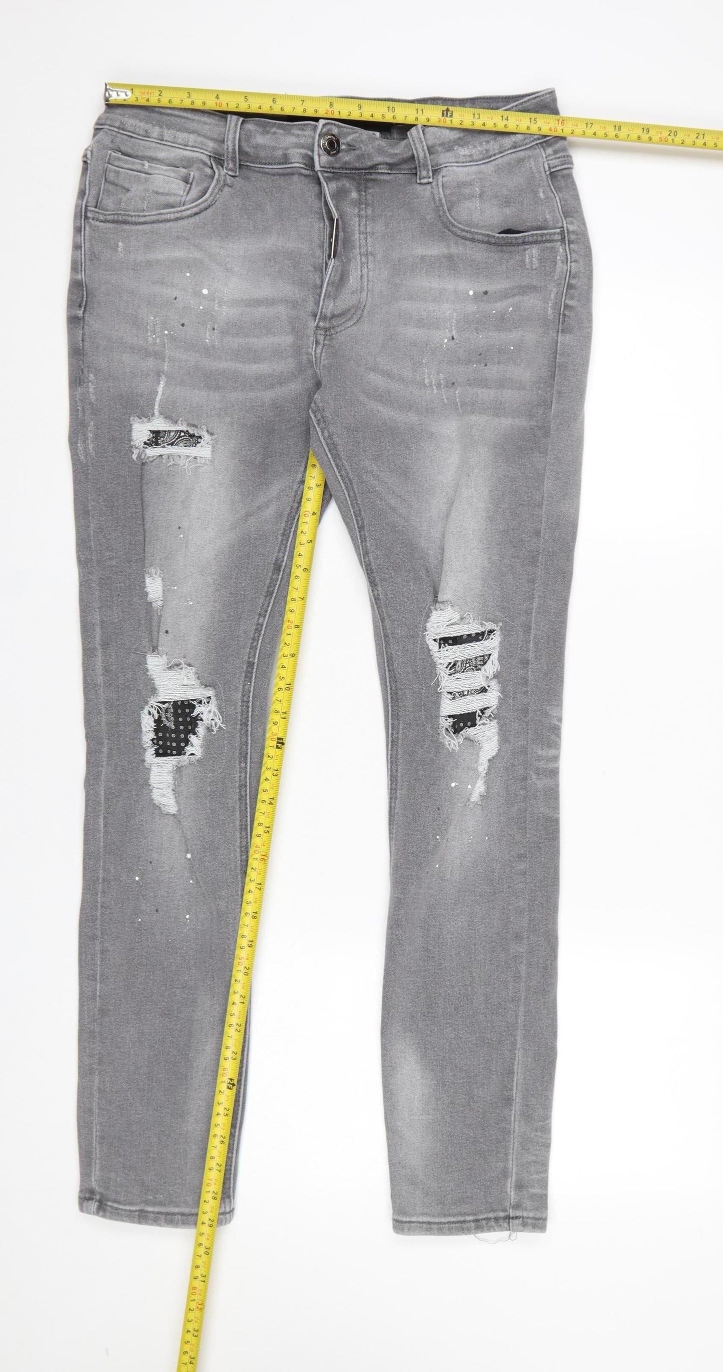 Mens UK Size 32 Alessandro Zavetti Slim Fit Skinny Grey Jeans