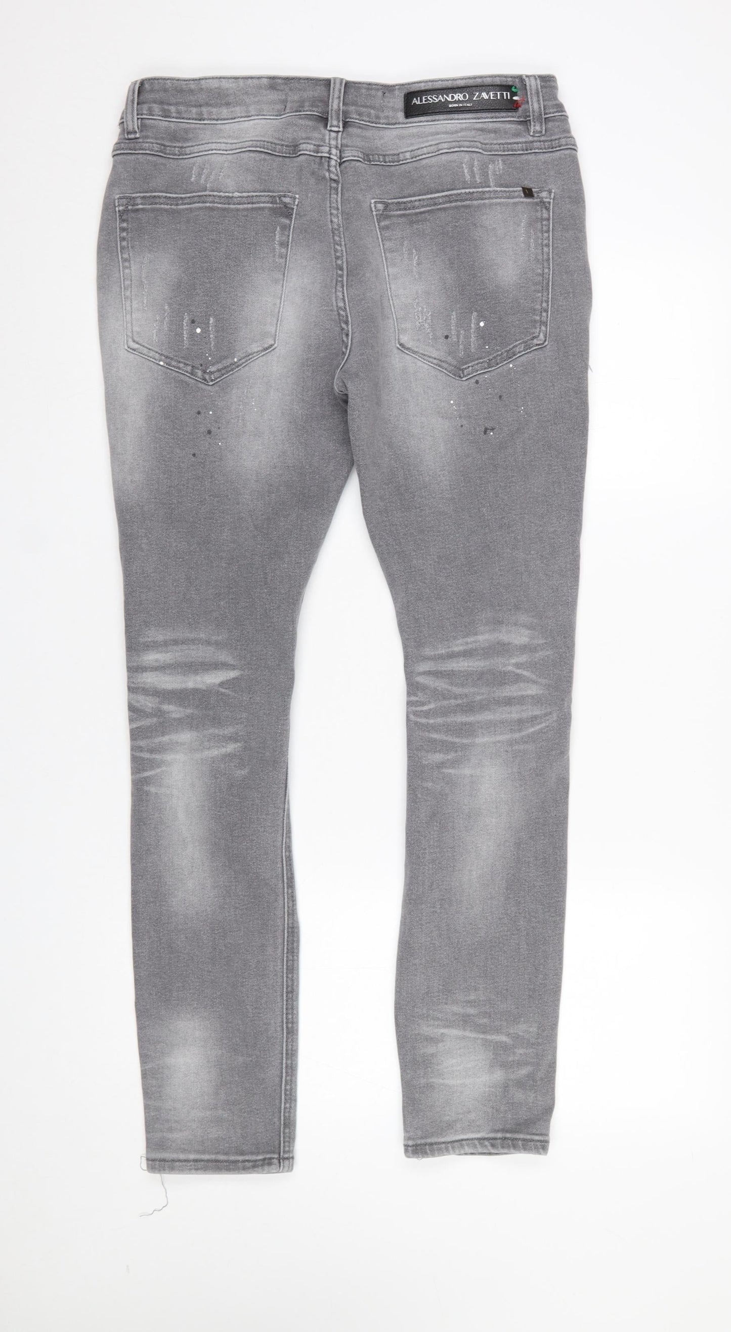 Mens UK Size 32 Alessandro Zavetti Slim Fit Skinny Grey Jeans