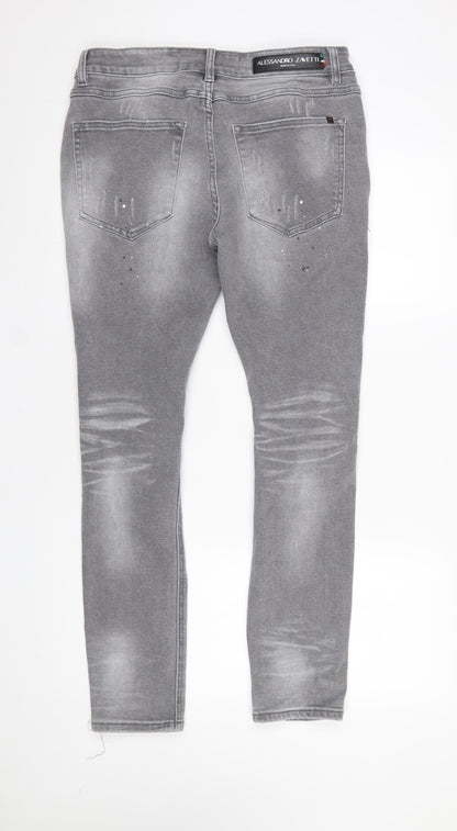 Mens UK Size 32 Alessandro Zavetti Slim Fit Skinny Grey Jeans