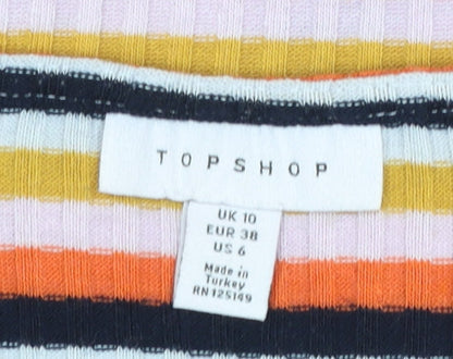 Womens UK Size 10 Topshop Multicoloured Cropped T-Shirt