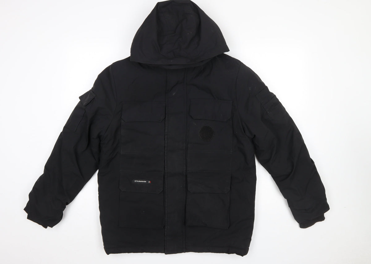 Mens UK Size L STYLE&DENIM Black Parka Coat