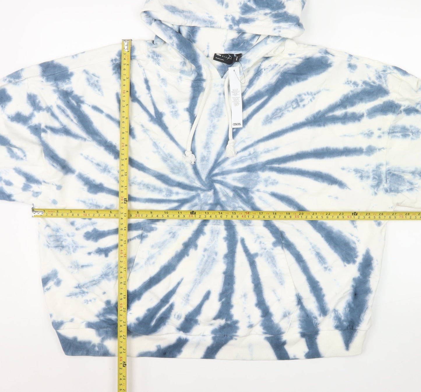 ASOS Unisex Blue Tie Dye Pullover Hoodie Cotton L