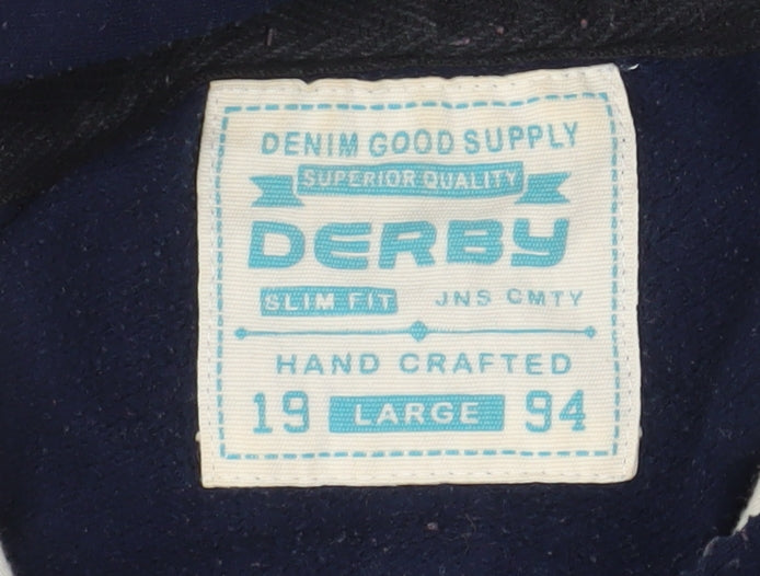 Mens UK Size L Derby Blue Pullover Hoodie