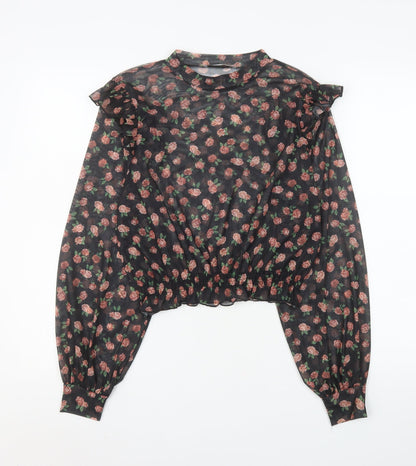 Womens UK Size M Pull&Bear Black Cropped Blouse