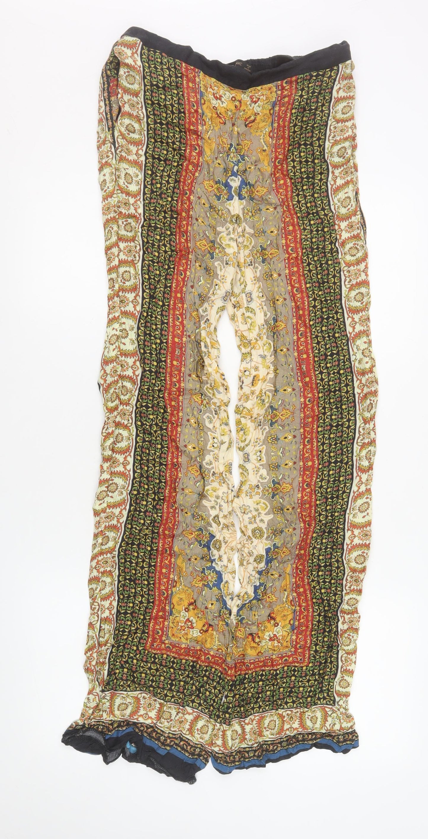 Womens UK Size M Zara Relaxed Fit Wide-Leg Multicoloured Trousers