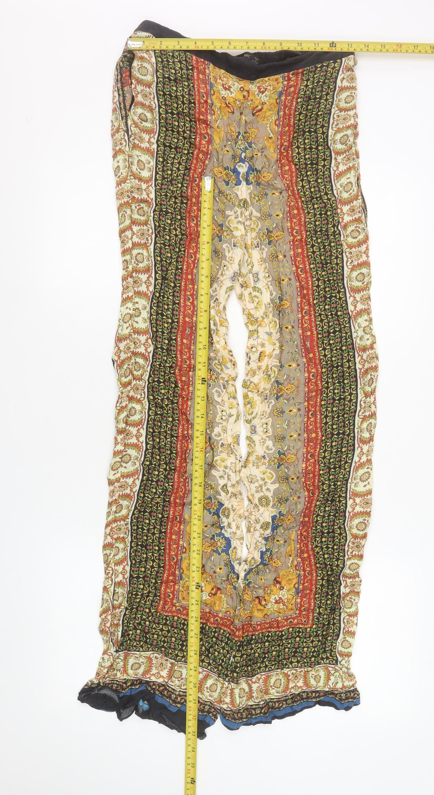 Womens UK Size M Zara Relaxed Fit Wide-Leg Multicoloured Trousers