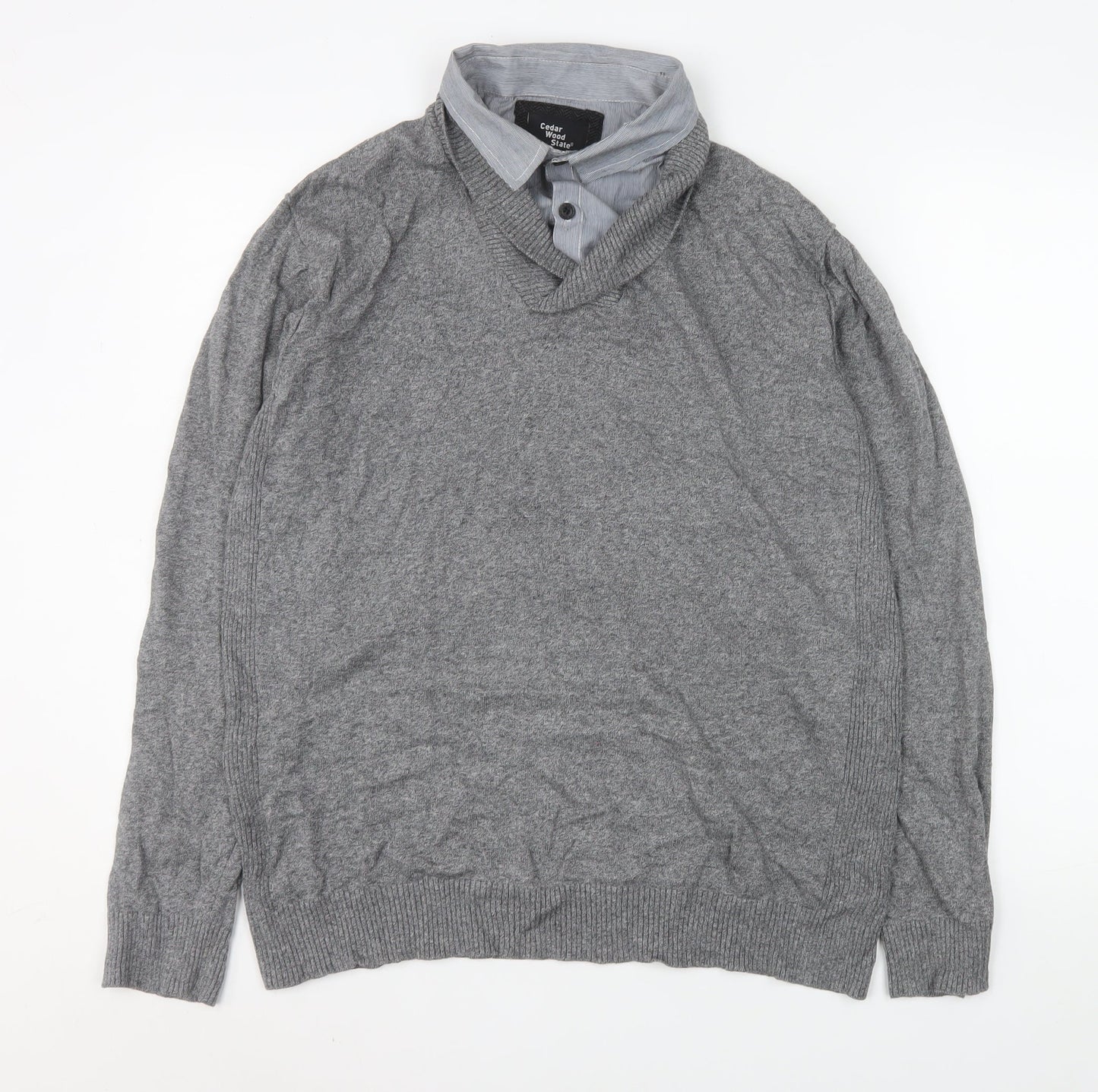 Mens UK Size XL Cedar Wood State Grey Henley Sweatshirt