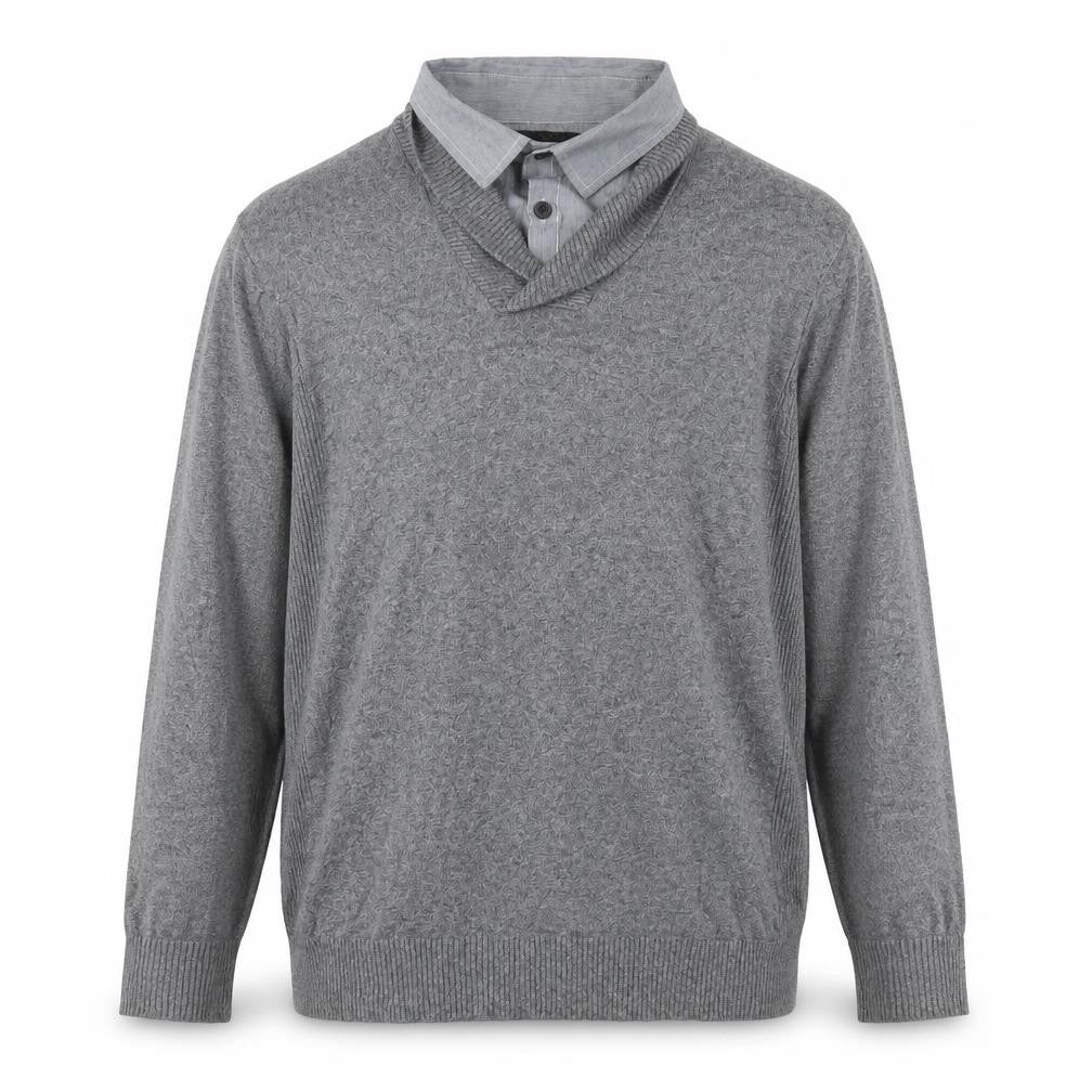 Cedarwood State Men's Grey XL Henley Knit V-Neck Sweatshirt