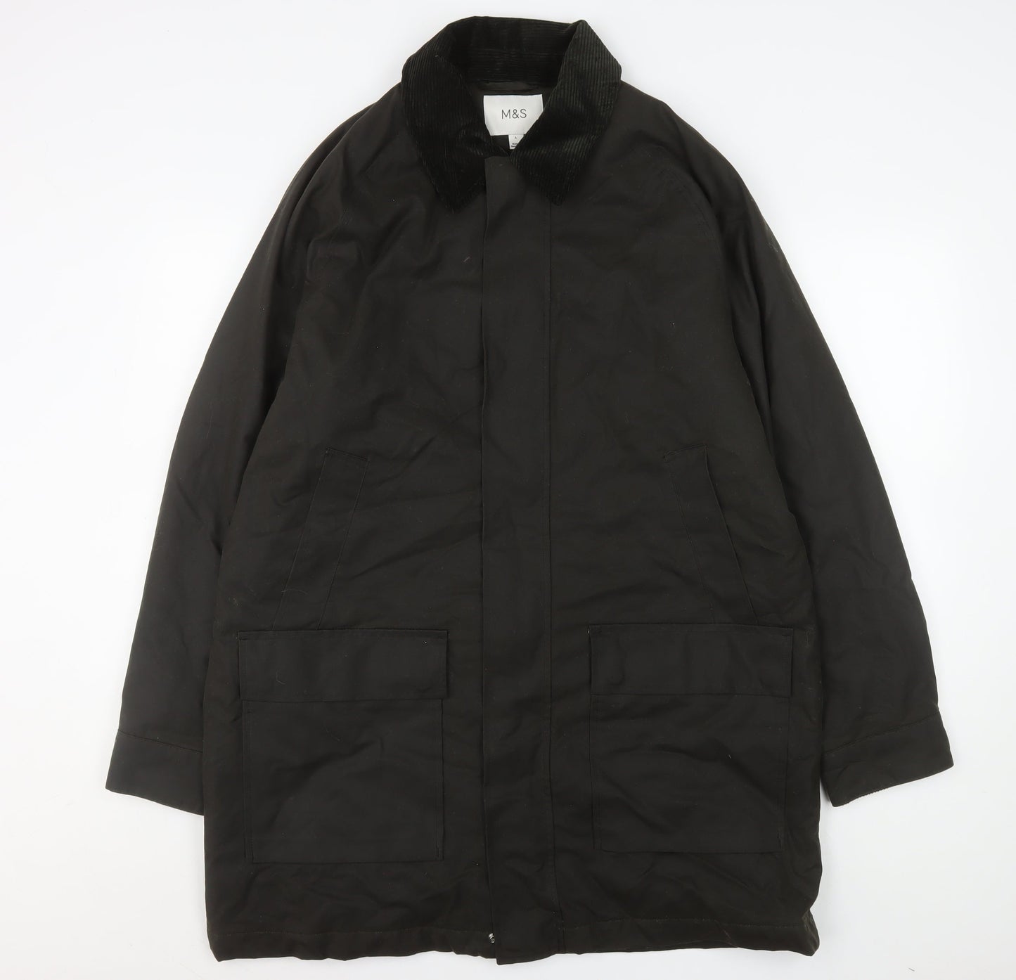 Mens UK Size L Marks and Spencer Black Overcoat