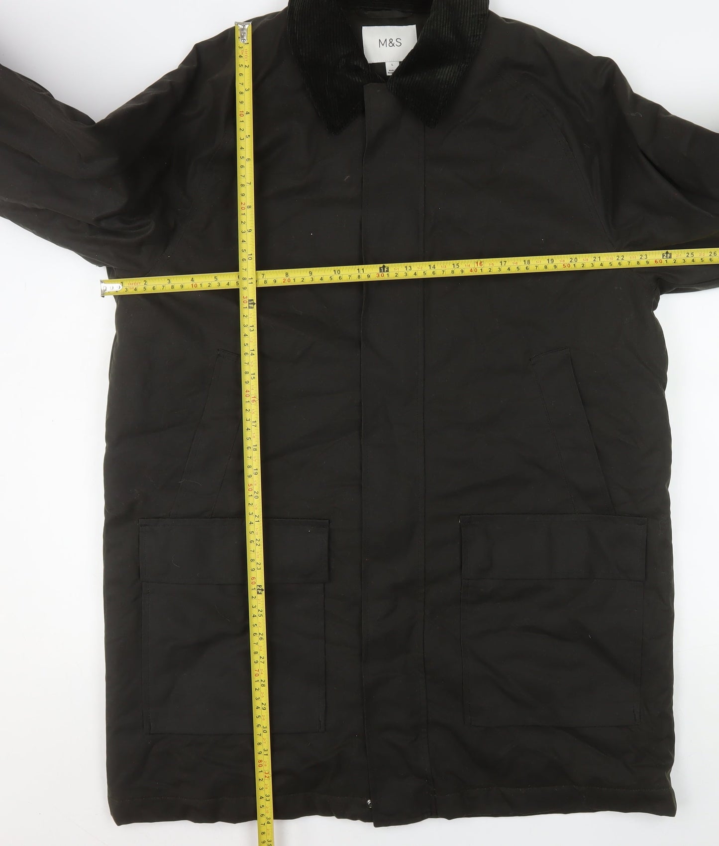 Mens UK Size L Marks and Spencer Black Overcoat