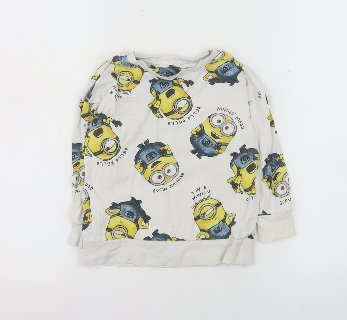 Minions Boys White Cotton Pullover Sweatshirt 2-3 Years Graphic Print
