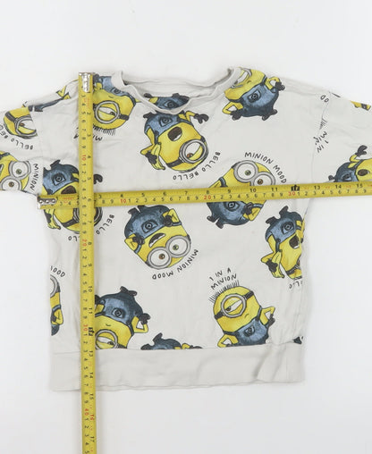 Minions Boys White Cotton Pullover Sweatshirt 2-3 Years Graphic Print