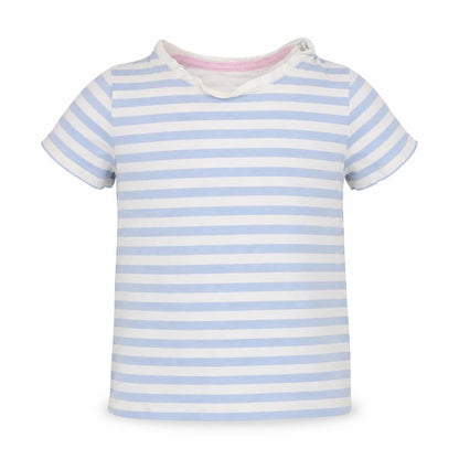 Front view of Marks & Spencer girls’ blue striped cotton t-shirt 2-3 years