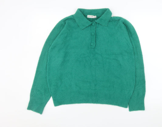 Womens UK Size 10 Gallery Green Henley Jumper