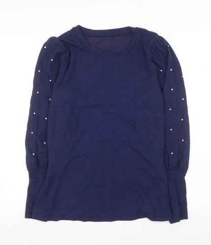 Savida Women's Blue Beaded Long Sleeve Jersey Top Size 12