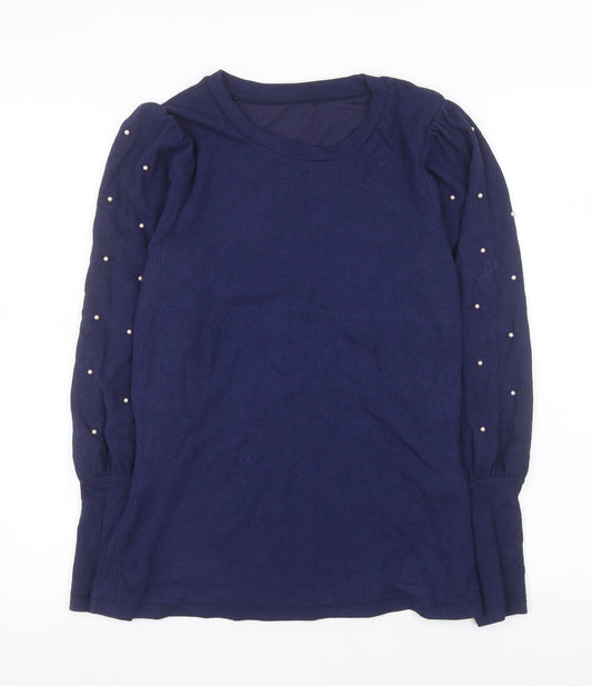 Savida Women's Blue Beaded Long Sleeve Jersey Top Size 12