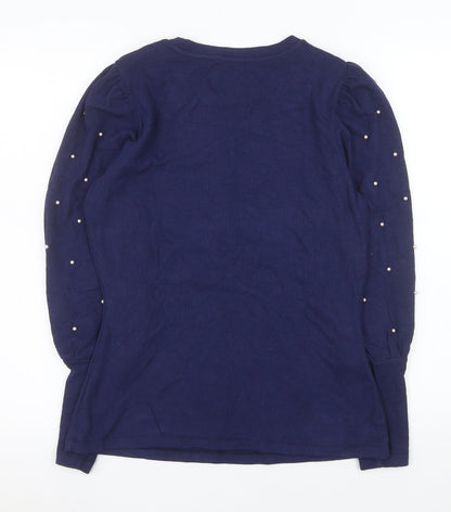 Savida Women's Blue Beaded Long Sleeve Jersey Top Size 12