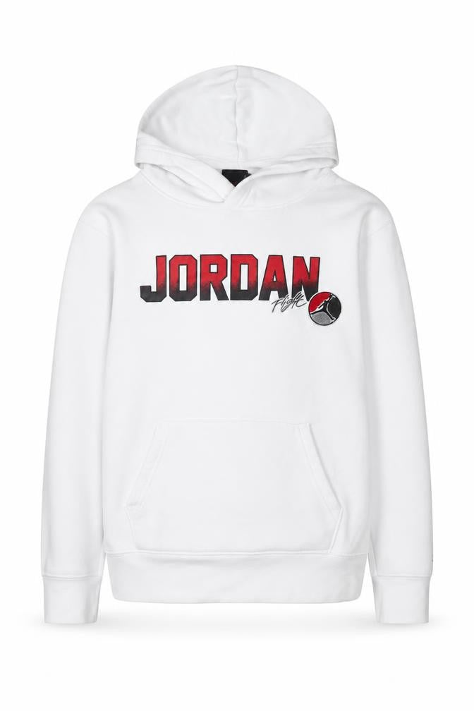 Front view of Jordan boys’ white hoodie 10-12 years pullover fleece logo sweatshirt