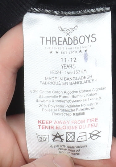 Boys UK Size 11-12 Years Threadboys Black Pullover Hoodie