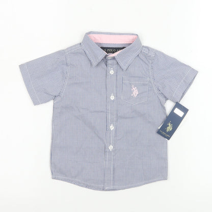 U.S. Polo Assn. Boys Blue Check Short Sleeve Button-Up Shirt 18-24 Months