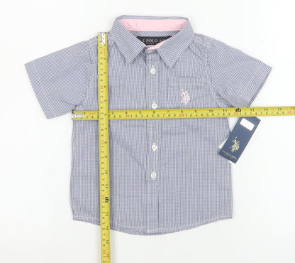 U.S. Polo Assn. Boys Blue Check Short Sleeve Button-Up Shirt 18-24 Months