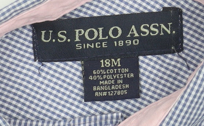 U.S. Polo Assn. Boys Blue Check Short Sleeve Button-Up Shirt 18-24 Months