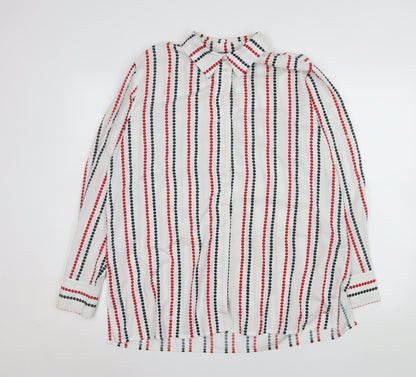 Tommy Hilfiger Mens White Red Blue Striped Long Sleeve Button-Up Shirt M