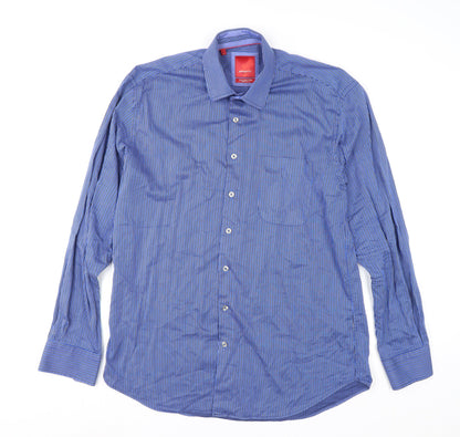 Benetti Luxury Men's Blue Striped Cotton Long Sleeve Button-Up Shirt Size L
