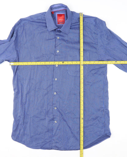Benetti Luxury Men's Blue Striped Cotton Long Sleeve Button-Up Shirt Size L