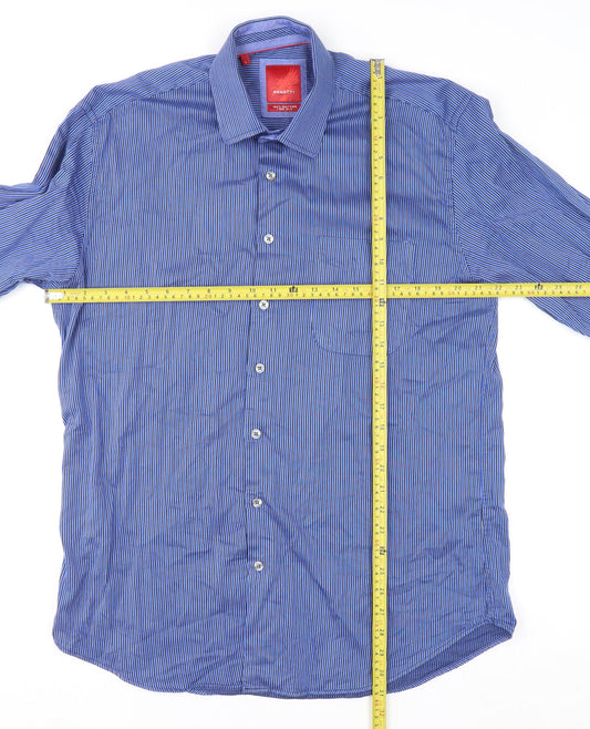 Benetti Luxury Men's Blue Striped Cotton Long Sleeve Button-Up Shirt Size L