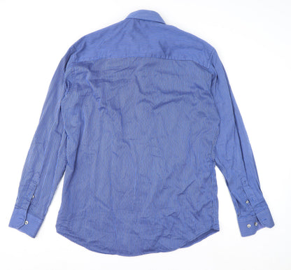 Benetti Luxury Men's Blue Striped Cotton Long Sleeve Button-Up Shirt Size L