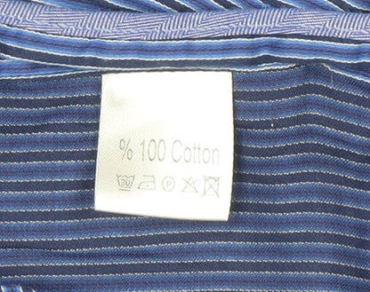 Benetti Luxury Men's Blue Striped Cotton Long Sleeve Button-Up Shirt Size L